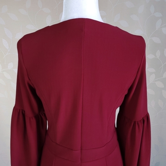 Boston Proper Retro V Neck Gathered Puff Long Sleeve Dress Red XS - Picture 8 of 11